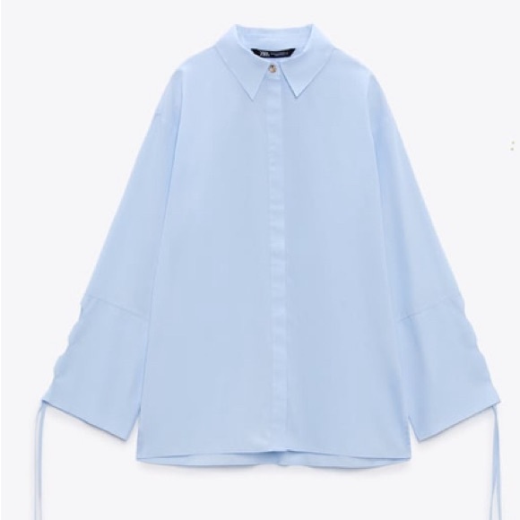 🌸🌼💙 Zara Vented Poplin Occasion Light Blue Shirt EUC - Picture 6 of 6